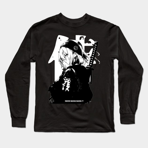 Cyberpunk Ninja Girl Samurai Warrior Anime Streetwear Long Sleeve T-Shirt by Neon Bang Bang